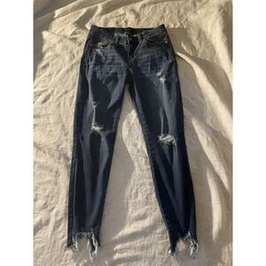 Judy Blue Relaxed Fit Cropped Raw Hem Women's Jeans 7/28 Med Blue Wash